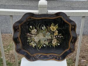 Antique Victorian Tole Tray Big! Easter Lily Hand Painted Incredible Detail! Art